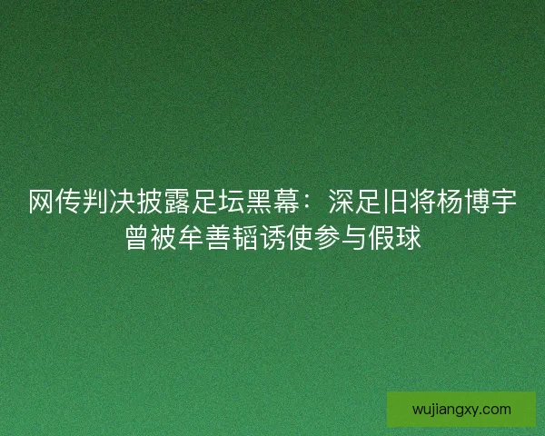 网传判决披露足坛黑幕：深足旧将杨博宇曾被牟善韬诱使参与假球