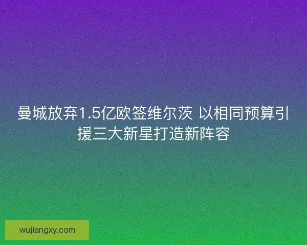曼城放弃1.5亿欧签维尔茨 以相同预算引援三大新星打造新阵容