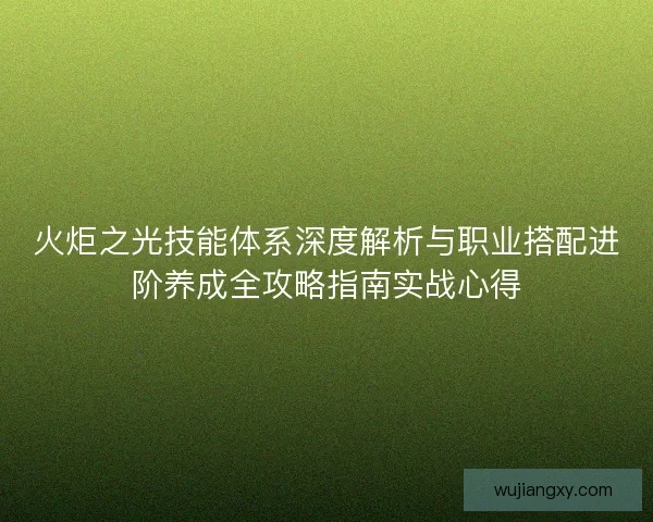 火炬之光技能体系深度解析与职业搭配进阶养成全攻略指南实战心得