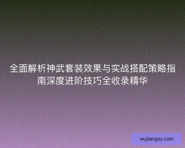 全面解析神武套装效果与实战搭配策略指南深度进阶技巧全收录精华